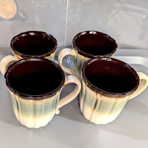 Gibson Elite Mableton china brown/cream glazed fluted 14oz coffee‎ mugs 4